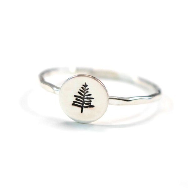 Evergreen Tree Ring, Northwoods Pine Tree Ring, Pine Tree Ring, Tree Stack Ring, Sterling Tree Ring, Silver Stack Ring, Womens Stack Ring