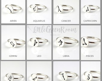 Zodiac Stack Ring, Silver Constellation Ring, Birthday Ring, Sterling Zodiac Ring, Silver Constellation Ring, Birthday Ring, Star Ring