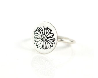 Gerbera Daisy Ring, Sterling Daisy Ring, Flower Ring, Boho Flower Ring, Bridesmaid Ring, Sterling Silver, Stacking Ring, Womens Ring, Band