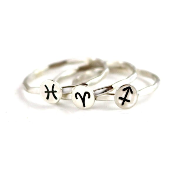 Zodiac Symbol Ring, Astrology Ring, Birthday Ring, Zodiac Jewelry, Astrology Sign Ring, Sterling Zodiac Ring, Horoscope Stack Ring