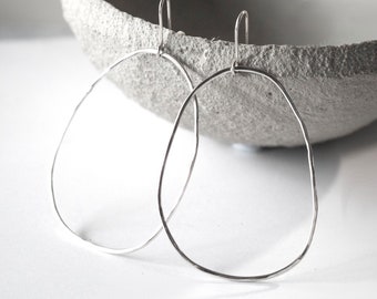 Sterling Organic Hoop Earrings, Minimalist Hoops, Womens Hoop Earrings, Hammered, Gift For Her, Earrings, Sterling Silver, Modern Earrings