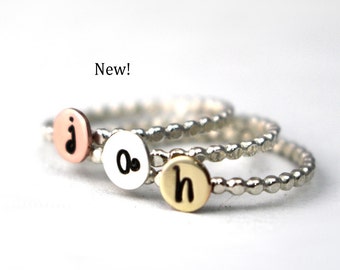 Custom Initial Ring, Bead Ring, Sterling Silver, Personalized, Midi Ring, Copper, Custom Ring, Mothers Ring, Letter Ring, Bridesmaid Ring