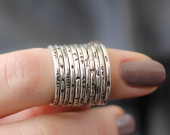 Textured Stack Rings, Sterling Stack Rings, Custom Stack Rings, Midi Ring, Sterling Silver Ring, Womens  Rings, Hipster Ring, Stack Band