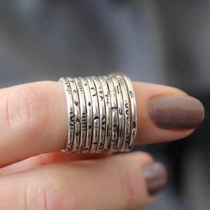Textured Stack Rings, Sterling Stack Rings, Custom Stack Rings, Midi Ring, Sterling Silver Ring, Womens Rings, Hipster Ring, Stack Band image 1