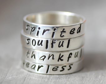 Stack Rings, Name Rings, Word Rings, Personalized Name Rings, Sterling Stack Rings, Custom Rings, Stack Band Silver Ring, Mothers Ring