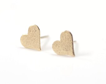 Gold Satin Heart Earrings, Gold Heart Studs, Bridesmaid Earrings, Wedding Earrings, Gift, Mothers Day, Textured Heart Earrings, Womens Gift