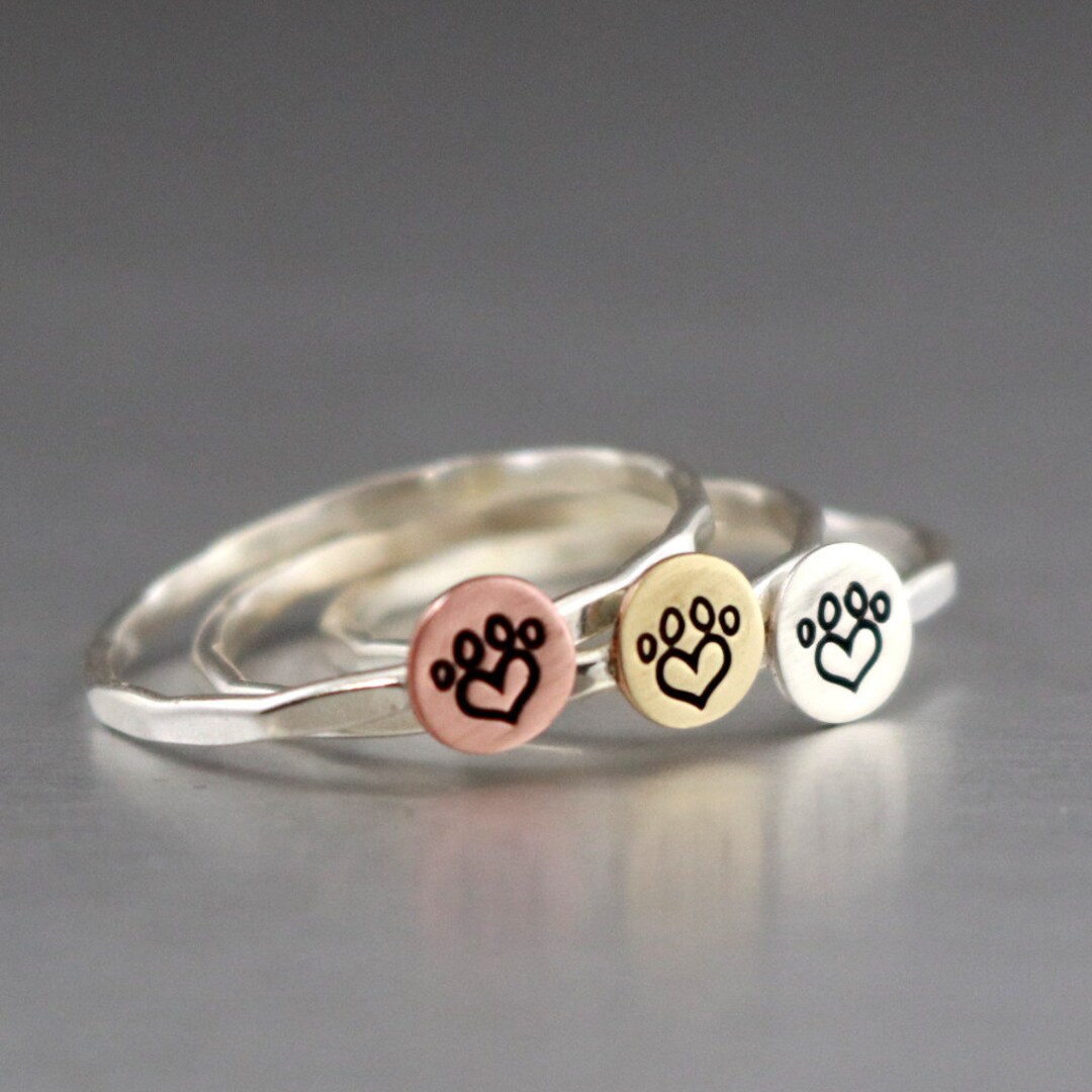 Tiny Dog Paw Print Ring Cat Paw Print Paw Print Ring Stack - Etsy