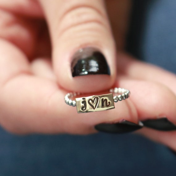 Sweetheart Love Ring Custom Initial Rings Valentines Day Heart