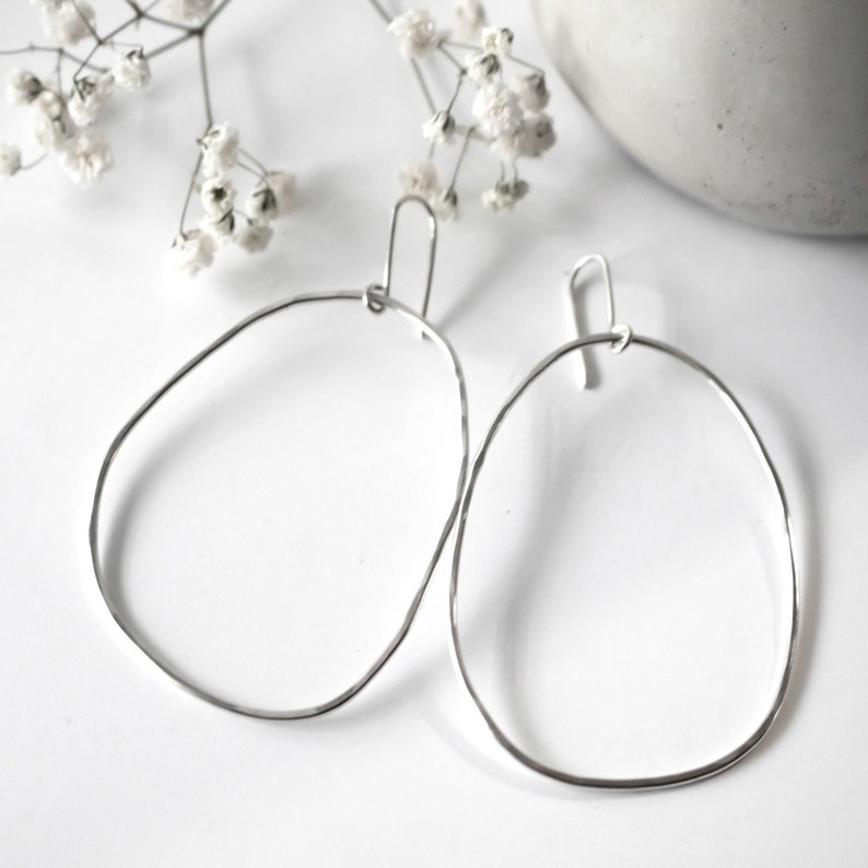 Sterling Organic Hoop Earrings, Minimalist Hoops, Womens Hoop Earrings, Hammered, Gift For Her, Earrings, Sterling Silver, Modern Earrings image 2