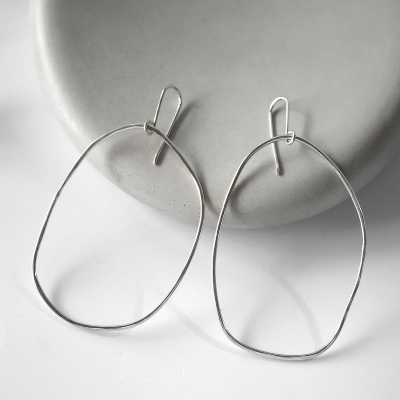 Sterling Organic Hoop Earrings, Minimalist Hoops, Womens Hoop Earrings, Hammered, Gift For Her, Earrings, Sterling Silver, Modern Earrings image 4