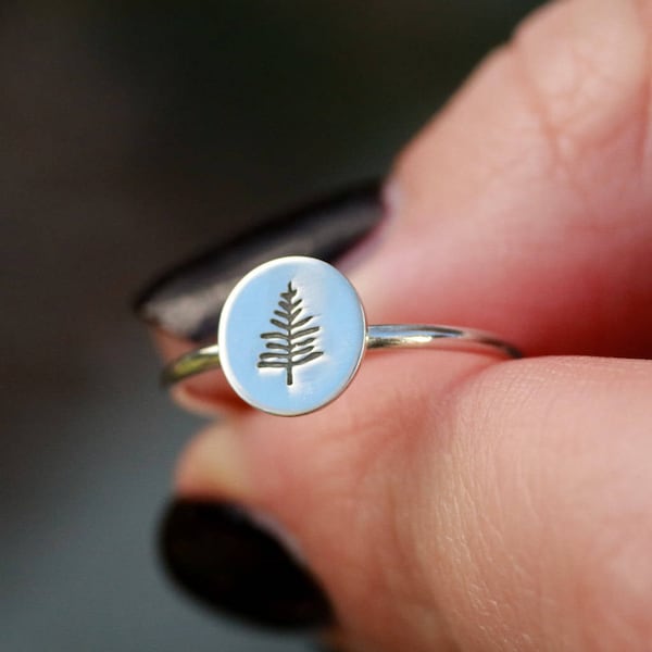 Little Tree Ring, Pine Tree Ring, Evergreen Ring, Sterling Ring, Silver Tree Ring, Nature Ring, Northwoods Pine Tree, Woodland Tree Ring