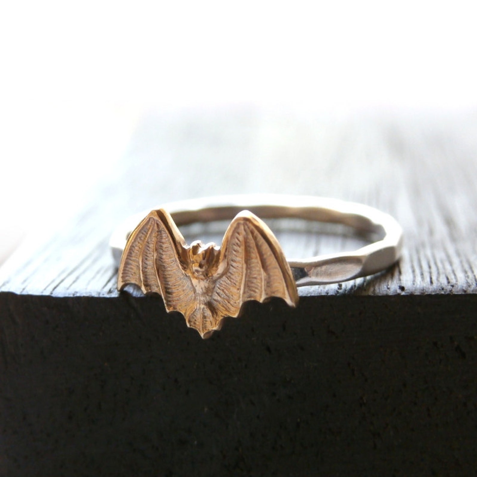 Bat Ring Sterling Stack Ring Hammered Ring Gold Bat Ring Etsy