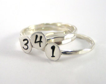 Number Ring, Stack Ring, Personalized Number Ring, Sterling Silver Custom Ring, Sports Number Ring