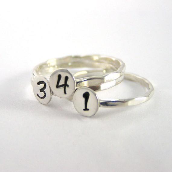 Number Ring Stack Ring Personalized Number Ring Sterling Etsy