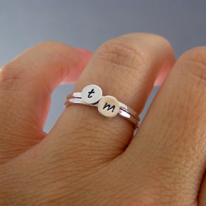Stack Rings, Custom Initial Rings, Set Of Two Sterling Silver Custom Letter Stack Bands