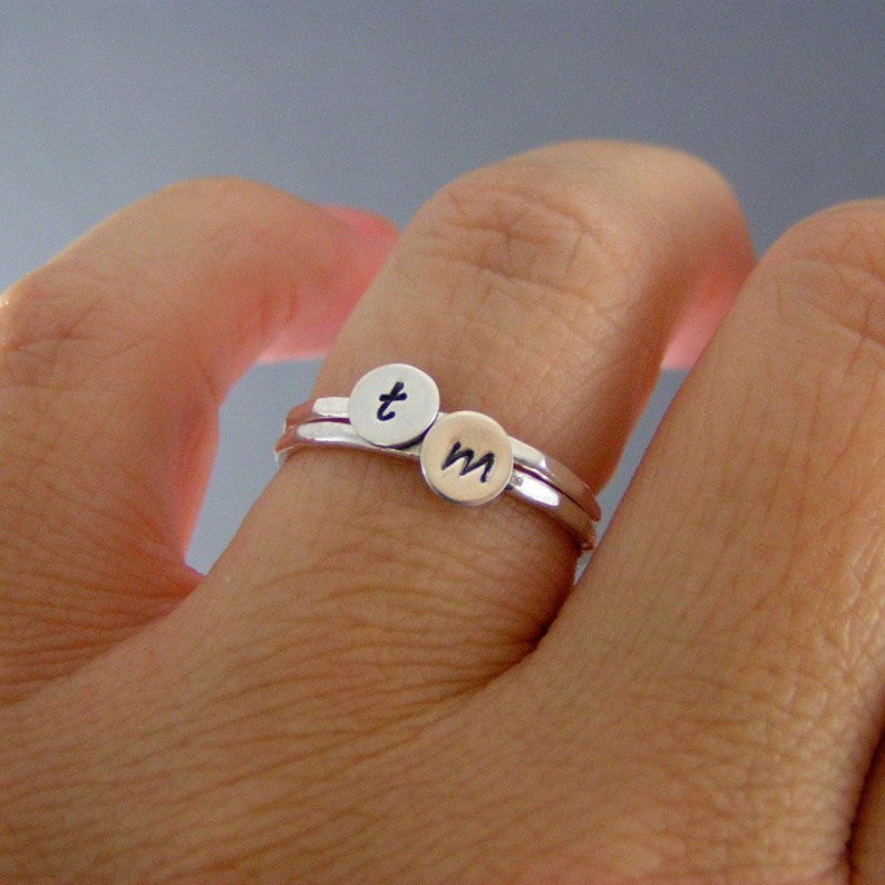 Set Of Two Sterling Silver Custom Letter Stack Bands Stack Rings Custom Initial Rings