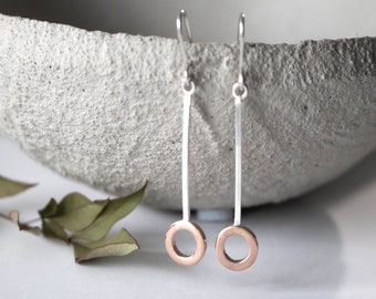 Minimalist Sterling Silver Pendulum Earrings, Mixed Metal, Dangle Earrings, Womens Earrings, Modern, Boho Earrings, Gift For Her, Graduation