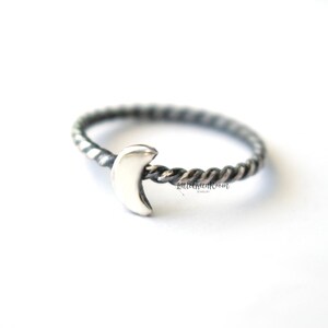 Stacking Moon Ring, Moon Phase Ring, Sterling Silver, Crescent Moon Ring, Antiqued Band, Stacking Ring, Sterling Moon, Gift, Sterling Band