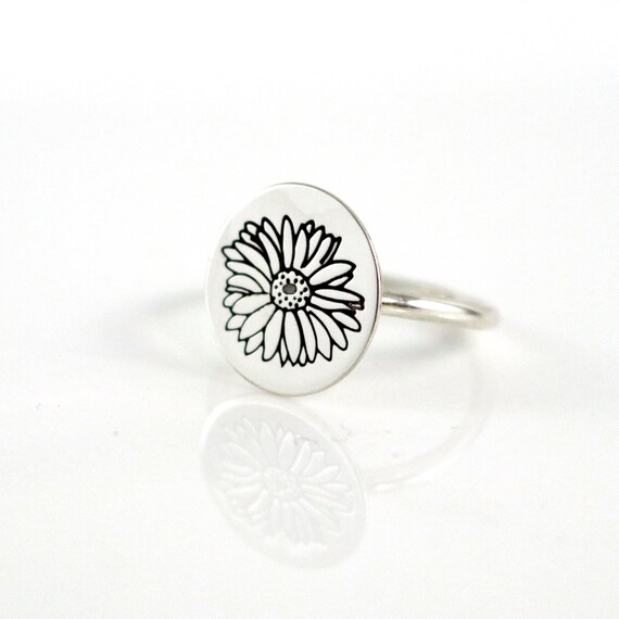 Gerbera Daisy Ring Sterling Daisy Ring Flower Ring Boho Flower