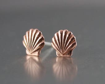 Sea Shell Earrings, Shell Studs, Sterling Stud Earrings, Womens Earrings, Copper Shell Earrings, Beach Earrings, Tide Pool Earrings, Wedding