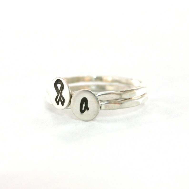 Cancer Ribbon Ring Stack Ring Silver Ribbon Ring Custom Etsy
