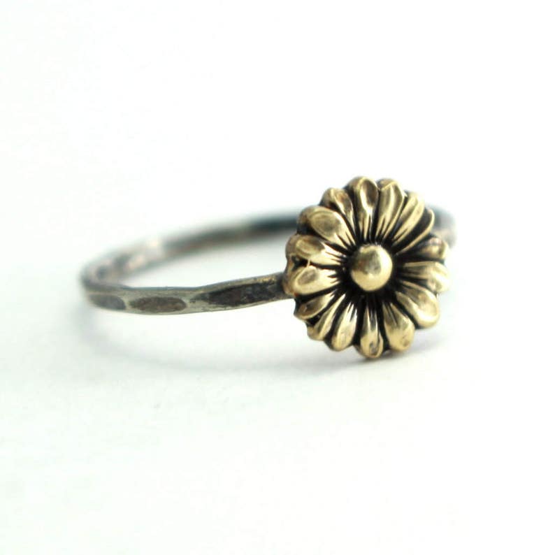 Sunflower Ring, Flower Stack Ring, Flower Ring, Silver Stack Ring, Sunflower Stack Ring, Boho Ring, Sterling Silver, Antiqued, Stack Ring image 4
