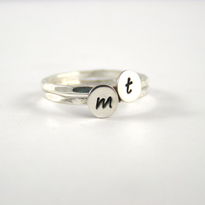 Set Of Two Sterling Silver Custom Letter Stack Bands Stack Rings Custom Initial Rings