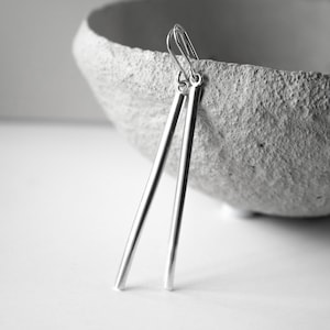 Modern Silver Bar Earrings. Sterling Silver, Minimalist Earrings, Gift For Her, Mothers Day, Drop Earrings, Womens Earring, 925 Sterling image 1