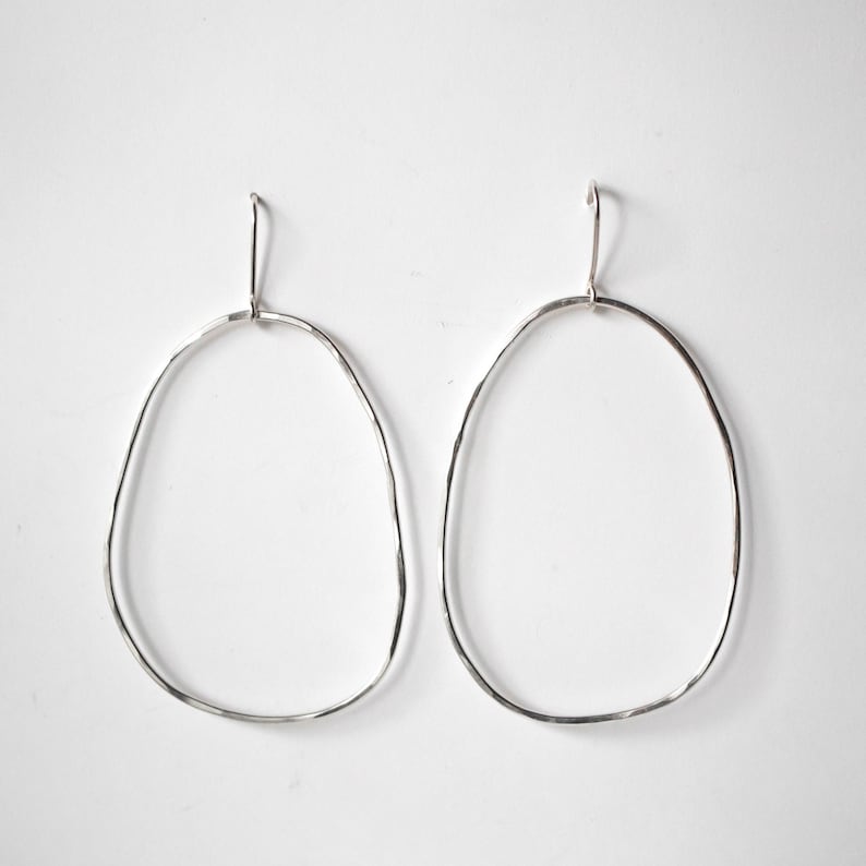 Sterling Organic Hoop Earrings, Minimalist Hoops, Womens Hoop Earrings, Hammered, Gift For Her, Earrings, Sterling Silver, Modern Earrings image 3