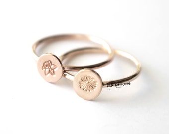 Flower Stacking Ring, Birth Month Ring, Rose Gold Birth Month Ring, Gold Birth Month Ring, Wedding Flower Ring, Flower Ring, Flower Girl