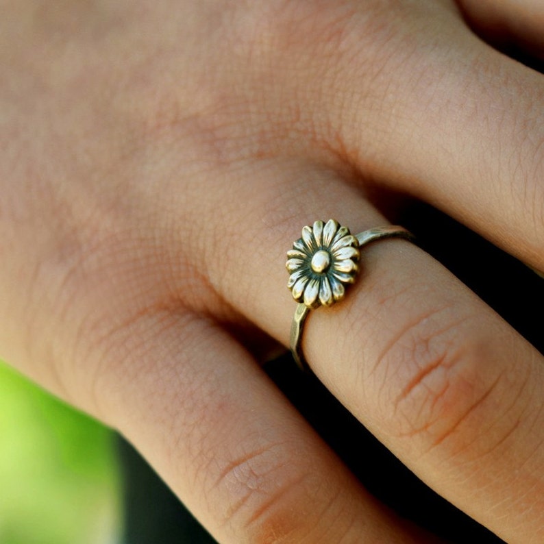 Sunflower Ring, Flower Stack Ring, Flower Ring, Silver Stack Ring, Sunflower Stack Ring, Boho Ring, Sterling Silver, Antiqued, Stack Ring image 1