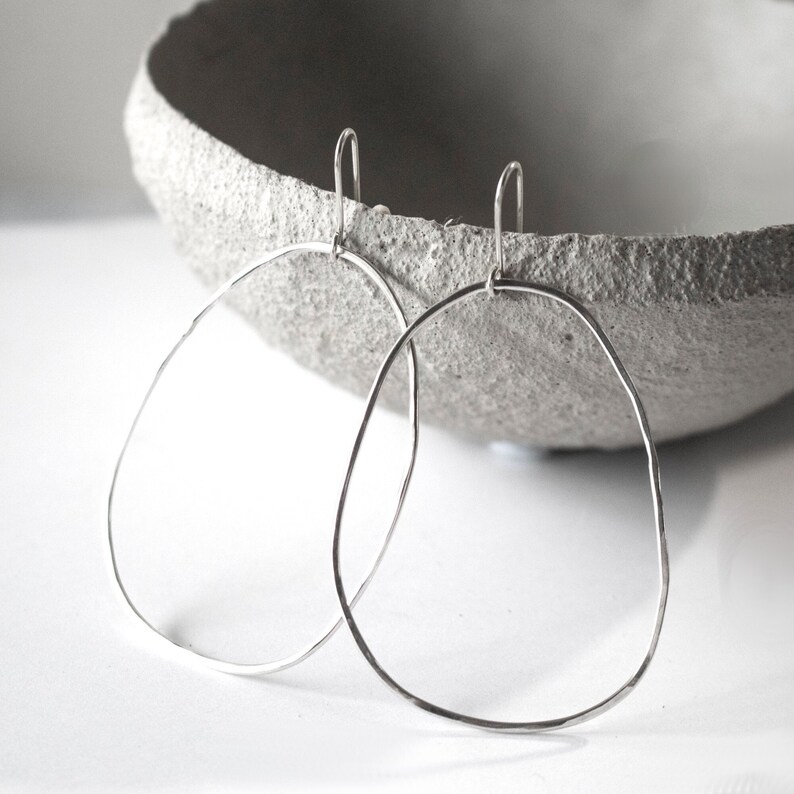 Sterling Organic Hoop Earrings, Minimalist Hoops, Womens Hoop Earrings, Hammered, Gift For Her, Earrings, Sterling Silver, Modern Earrings image 1