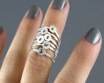 Custom Initial Ring, Stack Ring, Midi Ring, Silver Stack Ring, Initial Ring, Stack Band, Choice Of 1 Personalized Ring