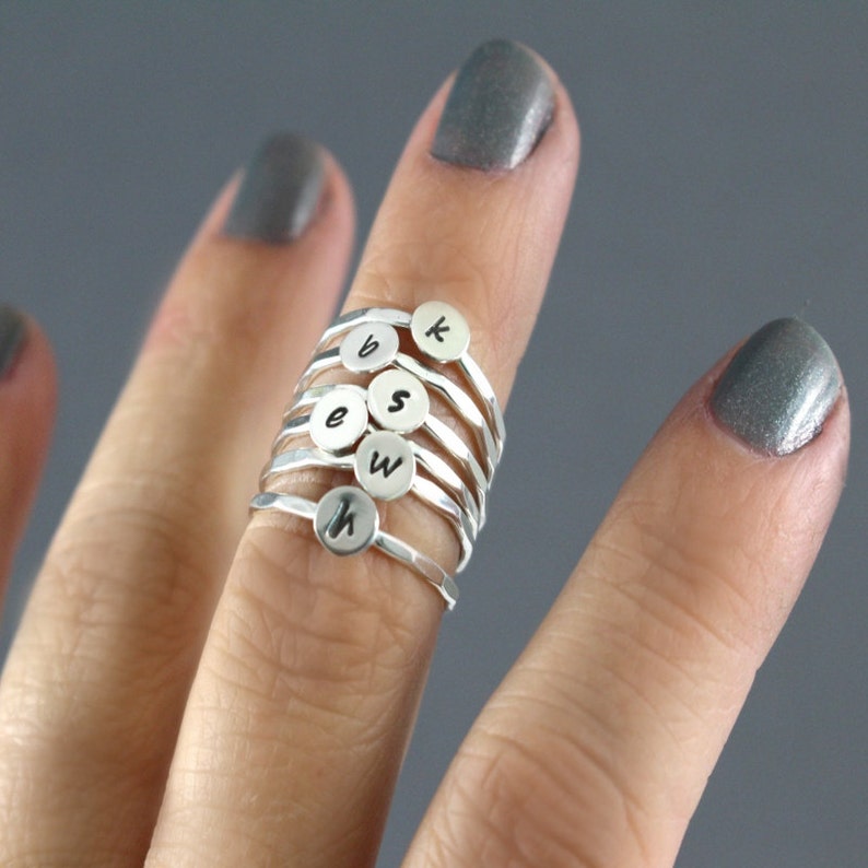 Custom Initial Ring, Stack Ring, Midi Ring, Silver Stack Ring, Initial Ring, Stack Band, Choice Of 1 Personalized Ring image 1