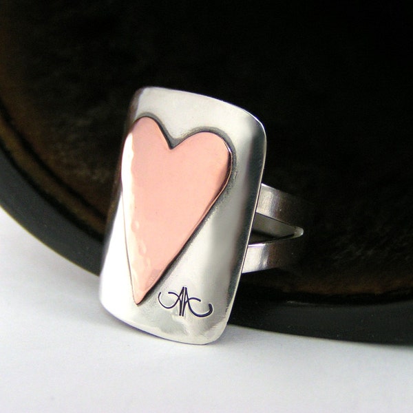 Copper Heart, Sterling Silver Artisan Ring