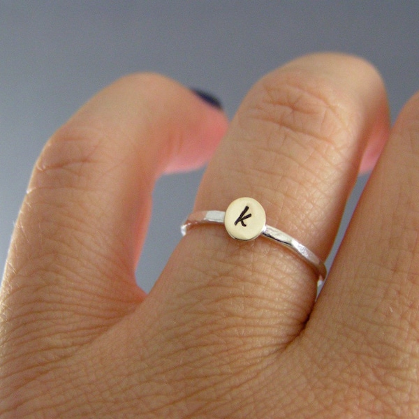 Sweet Initial Ring, Custom Stack Ring, Personalized Ring, Moms Ring, Sterling Silver,  Brass, Custom Initial, Stack Rings, Stack Bands, Midi