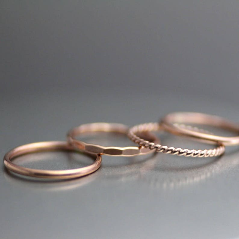 Twisted Rose Gold Stack Rings Womens Set of 4 Stacking Rings - Etsy