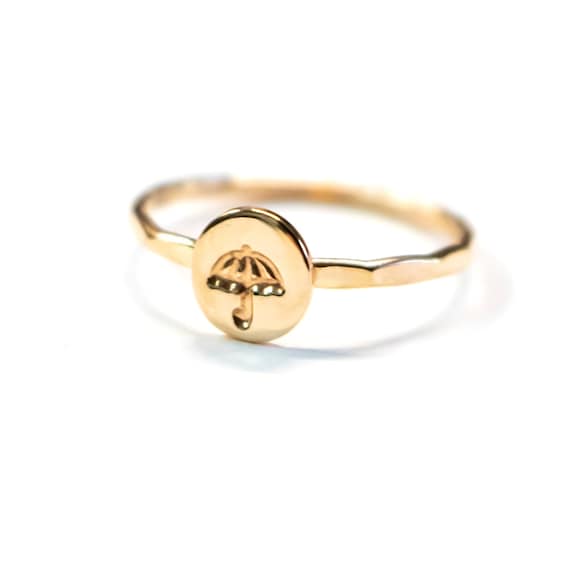 Tiny Umbrella Ring, Gold Umbrella Ring, Gold Stack Ring, Hammered