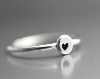 Little Love Heart Ring, Stack Ring, Heart Stack Ring, Sterling Heart Ring, Bridesmaid Ring, Anniversary Ring, Silver Heart Ring, Midi Ring