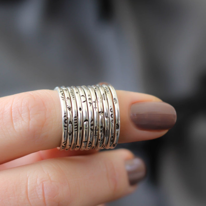 Textured Stack Rings, Sterling Stack Rings, Custom Stack Rings, Midi Ring, Sterling Silver Ring, Womens Rings, Hipster Ring, Stack Band image 1