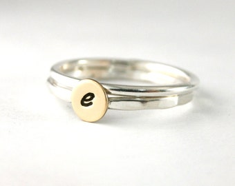 Stack Rings, Custom Initial Ring And Band,  Initial Ring, Brass Initial Ring, Or Sterling Silver Ring And Band Set Of 2