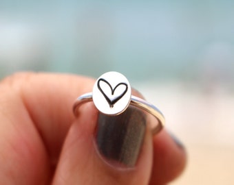 Silver Heart Ring, LOVE Ring, LGR Heart Ring, Solid Heart Ring, Stack Ring, Silver Ring, Sterling, Bridesmaid Rings, Sweetheart Rings