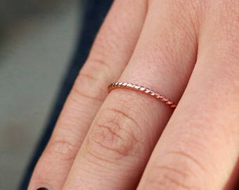 Twisted Rose Gold Ring, Womens Ring, Rope Ring, Stacking Ring, Gold Filled Band, Wedding Ring, Midi Rings, Love, Anniversary, Womens Band