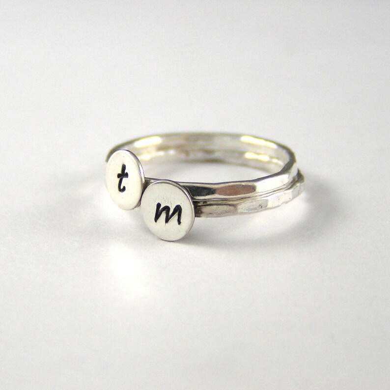 Set Of Two Sterling Silver Custom Letter Stack Bands Stack Rings Custom Initial Rings