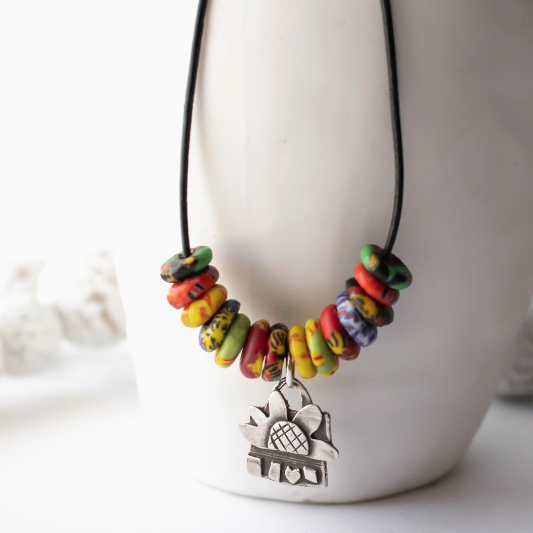 Colorful Sunflower Necklace, Whimsy Sunflower Pendant, Sterling Silver