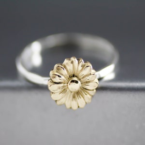 Yellow Sunflower Ring, Flower Stack Ring, Flower Ring, Silver Stack Ring, Sterling Silver, Boho Flower Ring, Hipster Ring, Womens Stack Ring