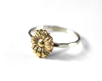 Sunflower Ring, Flower Stack Ring, Flower Ring, Silver Stack Ring, Sunflower Stack Ring