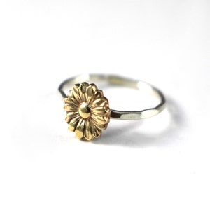 Sunflower Ring, Flower Stack Ring, Flower Ring, Silver Stack Ring, Sunflower Stack Ring, Boho Ring, Sterling Silver, Antiqued, Stack Ring image 2