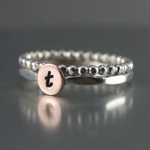 Personalized Initial Ring, Stack Rings, Beaded Ring, Sterling Stack Rings, Custom Initial Rings, Set Of 2 Rings, Mothers Ring, Copper Ring