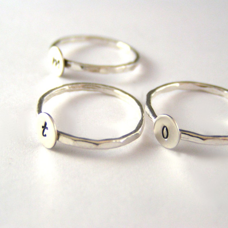 Custom Initial Ring, Stack Ring, Midi Ring, Silver Stack Ring, Initial Ring, Stack Band, Choice Of 1 Personalized Ring image 6